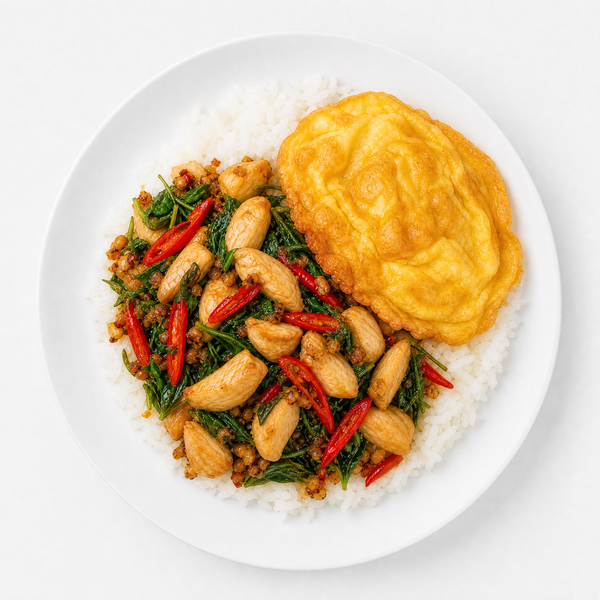 กะเพราไก่ + ไข่เจียว