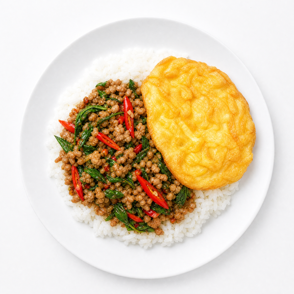 กะเพราหมูสับ + ไข่เจียว