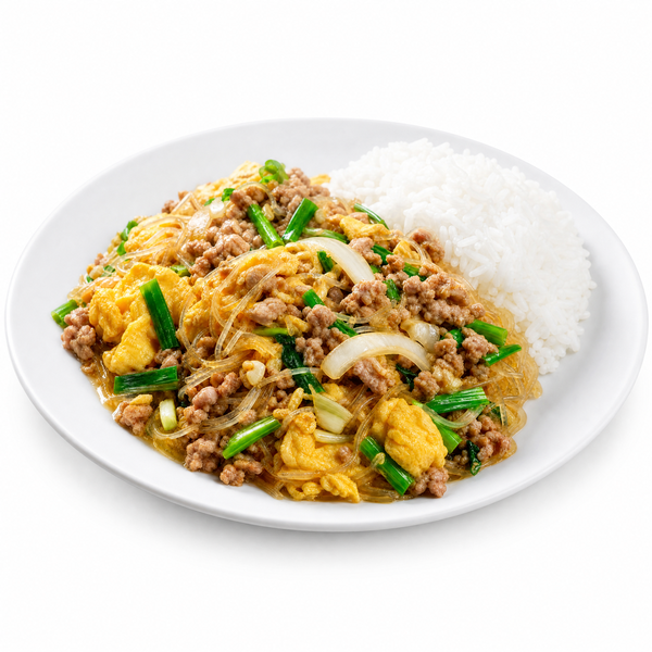 วุ้นเส้นหมูสับผัดไข่