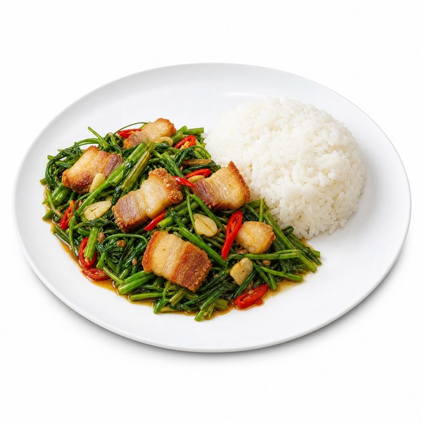 ผักกระเฉดหมูกรอบ