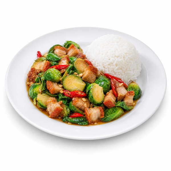 แขนงผัดหมูกรอบ