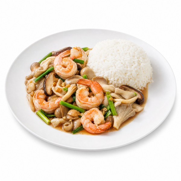 เห็ดรวมผัดกุ้ง